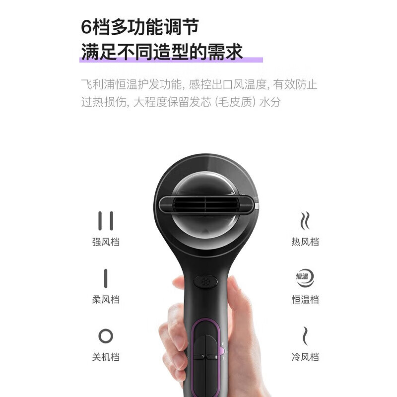飞利浦(Philips)电吹风HP8230黑色家用大功率速干吹风机恒温护发负离子养护冷热风护发吹风筒高清大图
