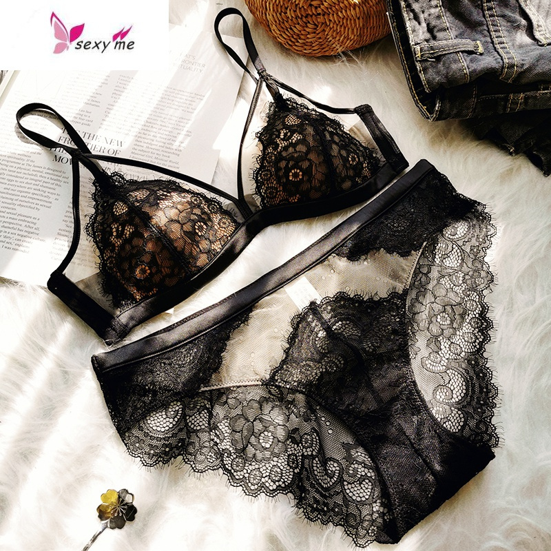 法式复古睫毛蕾丝内衣少女舒适薄款无钢圈小胸性感三角杯文胸 文胸套