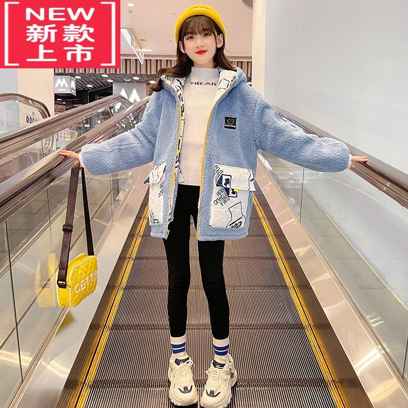 可莉允欧洲站女童羊羔毛外套2022冬季新款中大儿童两面穿洋气加绒毛毛衣棉服图片