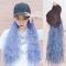 烟灰蓝假发[黑色鸭舌帽] 玉米烫 雾霾蓝羊毛卷带帽子假发一体女夏时尚长卷发玉米烫大波浪全头套式