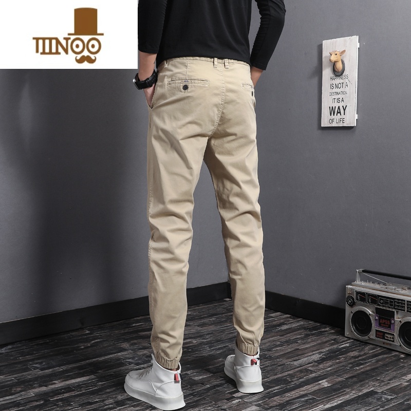 YANXU美式复古束脚潮牌休闲裤男修身小脚卡其百搭韩版潮流秋季男士裤子高清大图