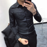 新款时尚简约绣花长袖衬衫男韩版修身英伦百搭日常款休闲衬衣潮