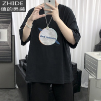 值得男装季薄i长T恤男港风韩版宽松圆卫衣潮流潮牌百搭上衣外套_0 黑色 M