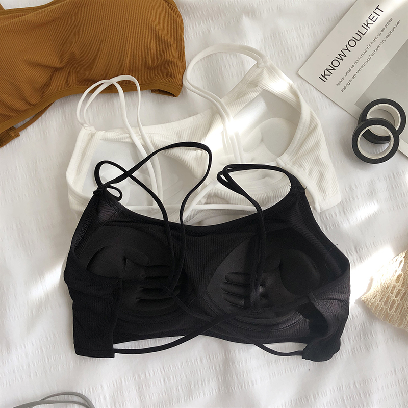 交叉美背文胸内衣吊带背心女裹胸抹胸打底内搭围胸学生上衣防走光视频