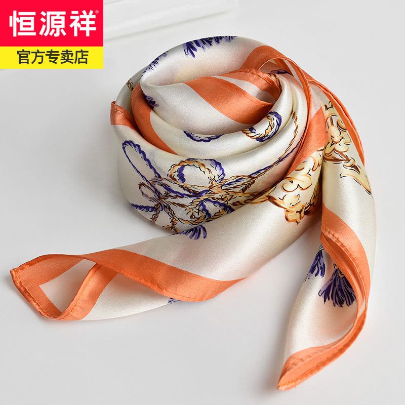 恒源祥红色真丝丝巾女100%桑蚕丝春秋妈妈围巾小方巾送礼2023新款图片