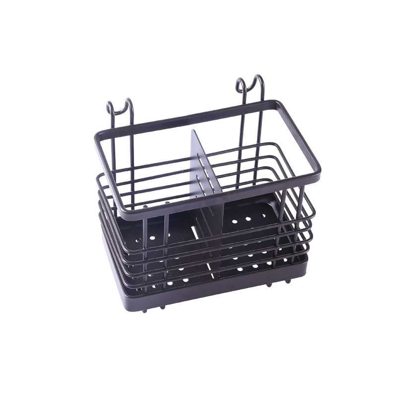 铁艺沥水筷笼厨房双格勺子筷子收纳盒筷子架筷子盒厨房用品置物架 敬平 黑色(小号)