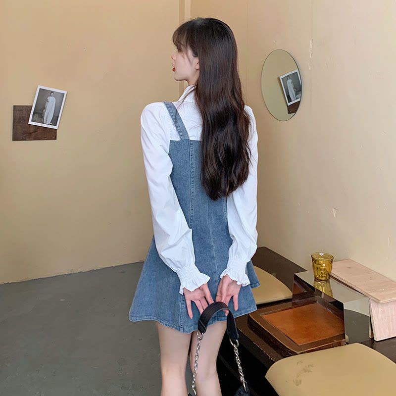 美动态大码女装牛仔连衣裙假两件连衣裙2022春季新款胖mm设计感裙图片