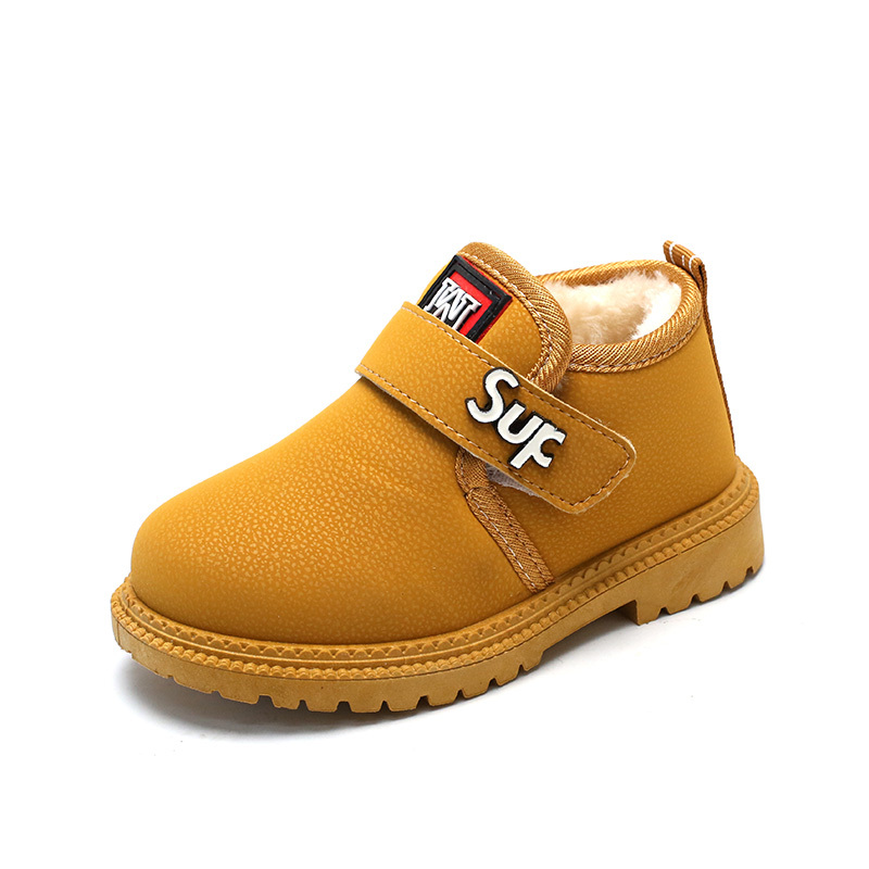 芭萌鸭儿童棉鞋男童马丁靴防水加厚绒女童魔术贴棉靴子雪地靴