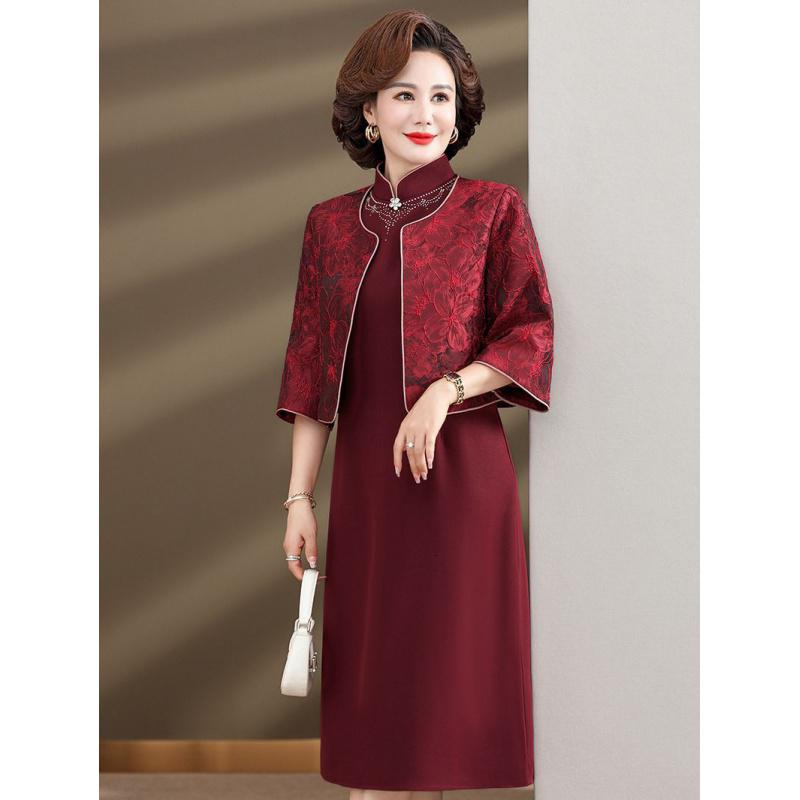 寻蔻婚宴妈妈装喜庆婆婆装连衣裙时尚中年老年女装新款裙子酒席装_764高清大图