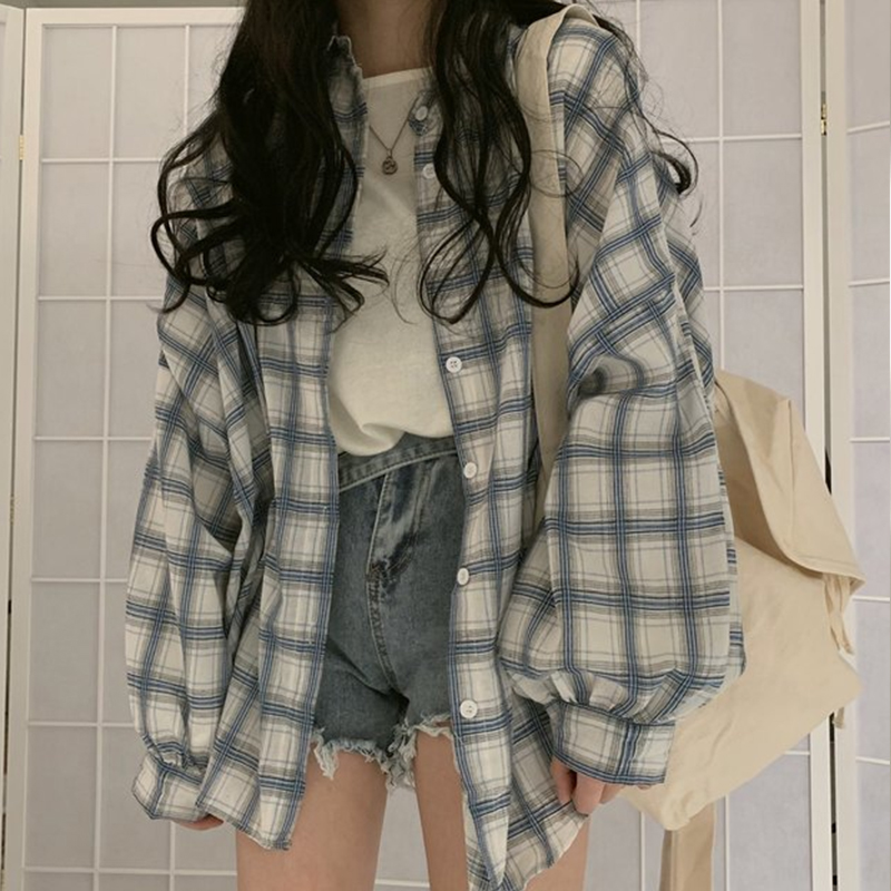 春秋格子外套女韩版宽松上衣女防晒衫夏季新款大码长袖薄款防晒衣 8640格子色 S