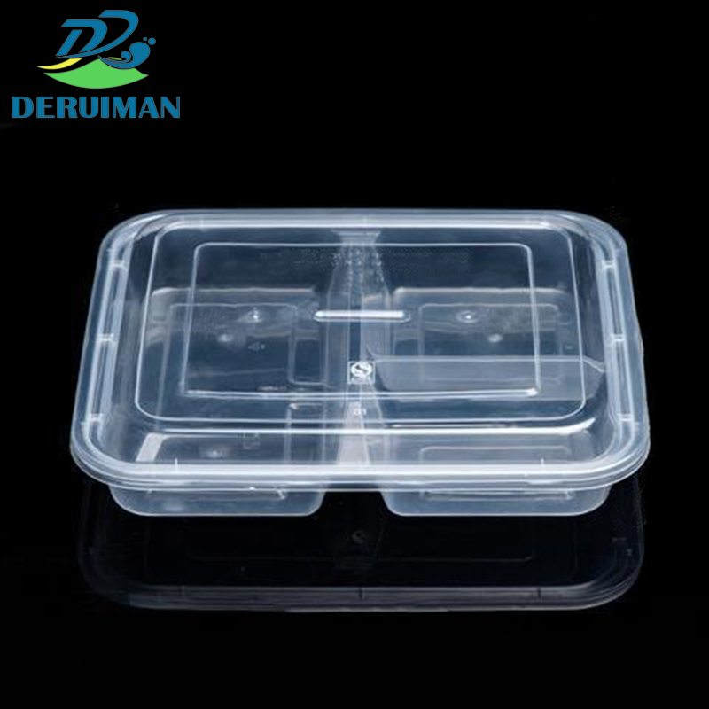 DERUIMAN一次性饭盒分体三格打包盒900ml外卖餐盒高清大图
