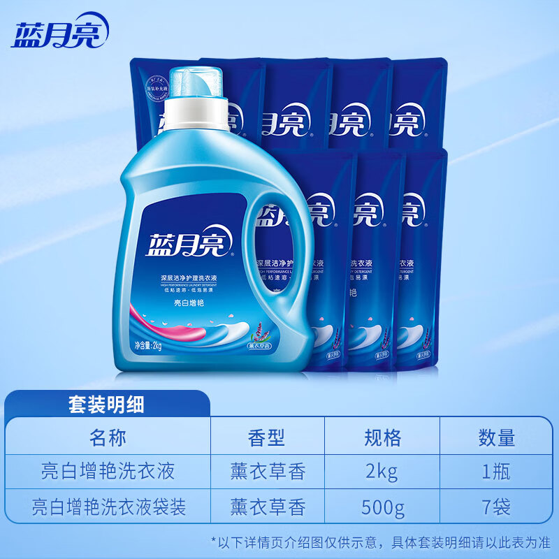 蓝月亮 洗衣液亮白增艳洗衣液 机洗手洗均可用 11斤:2kg瓶+500g袋*7高清大图