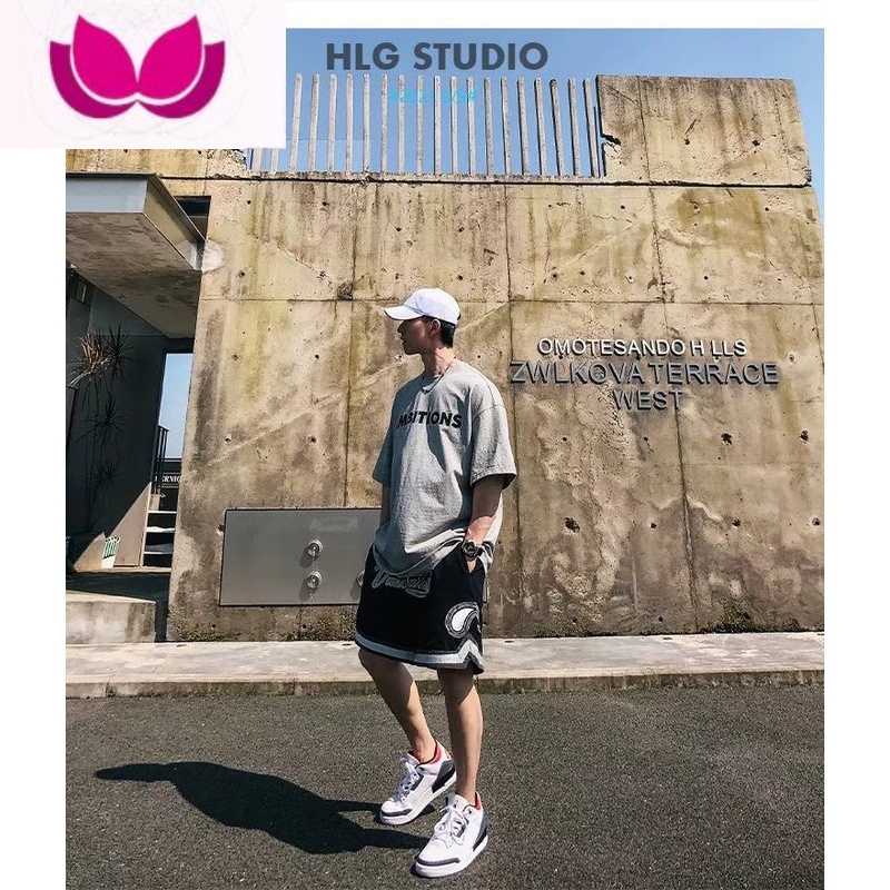 七斓美式高街复古印花字母短裤潮牌嘻哈运动休闲宽松五分裤篮球裤男潮