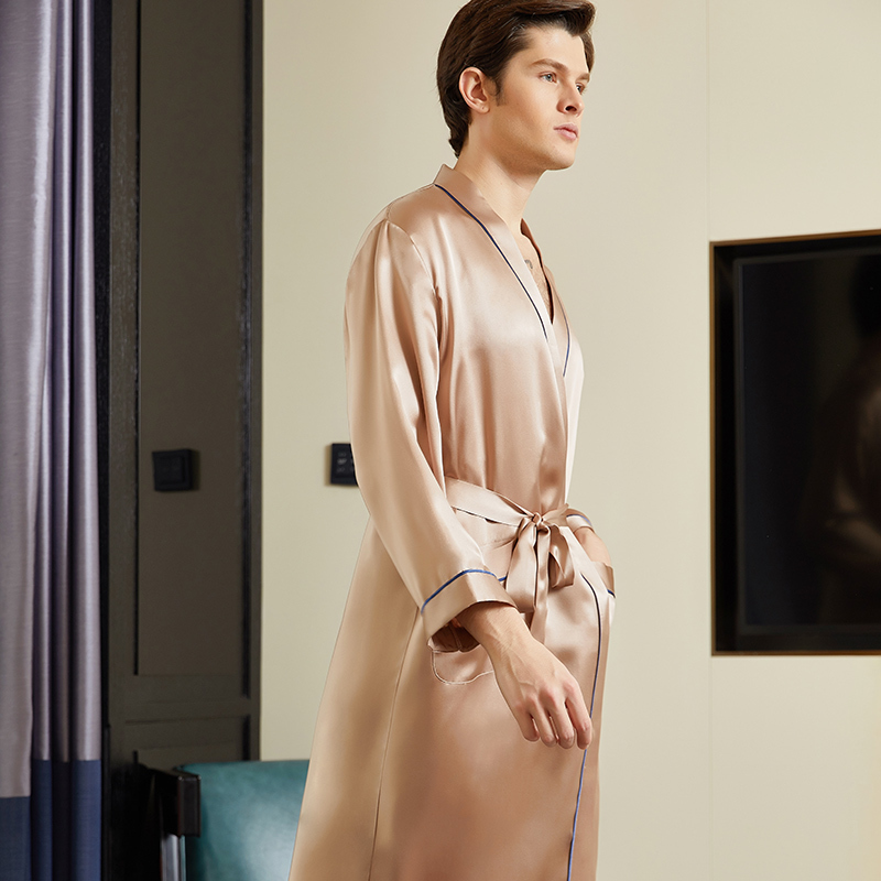 丝煌真丝睡衣男士100桑蚕丝长袖睡袍浴袍夏季重磅丝绸家居服