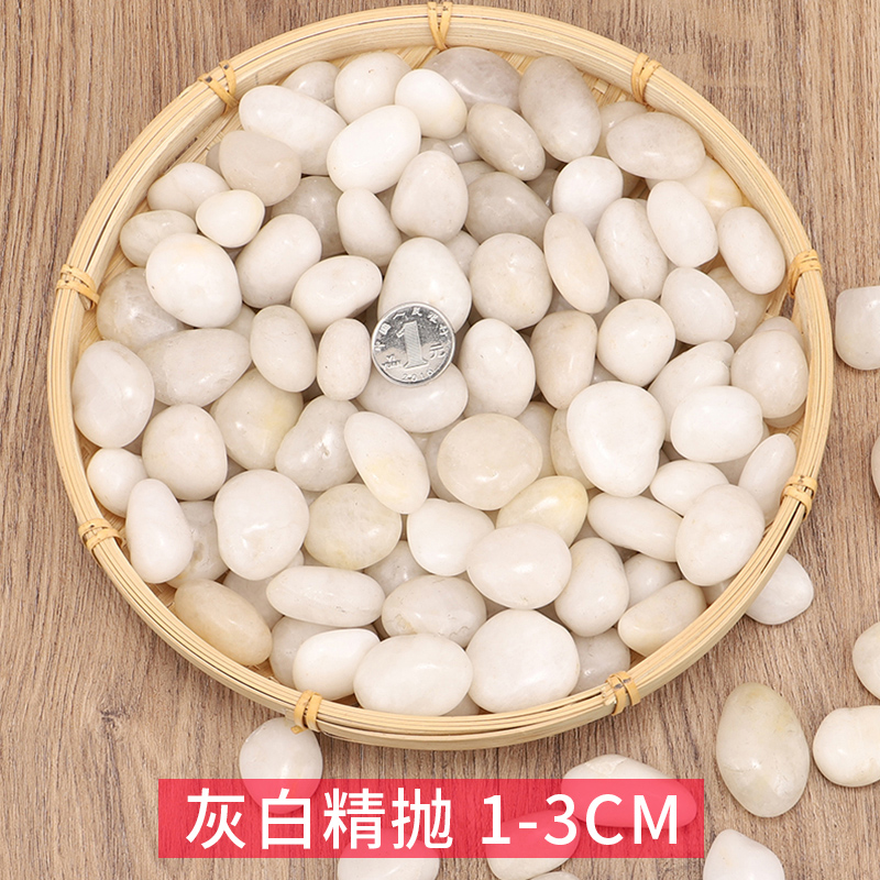鹅卵石雨花石原石鱼缸花盆石小石子庭院装饰五彩石头铺地水培 精抛20斤灰白高光1-3cm 均码
