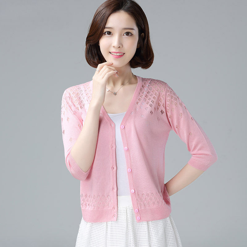 佐丹曼针织衫女开衫短款冰丝小披肩外套女夏季针织小