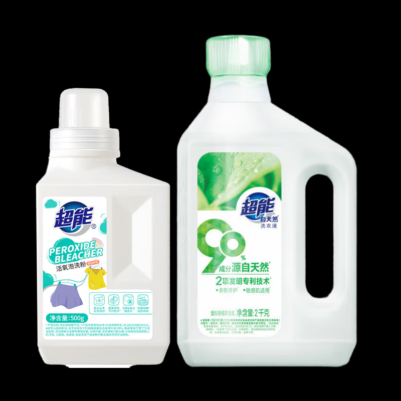 超能 爆炸盐洗衣液组合装 活氧泡洗粉瓶装500g+香根草香洗衣液2kg