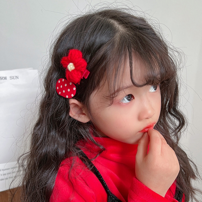 智扣女孩红色新年头饰儿童发夹中国风宝宝拜年发卡女童过年发饰