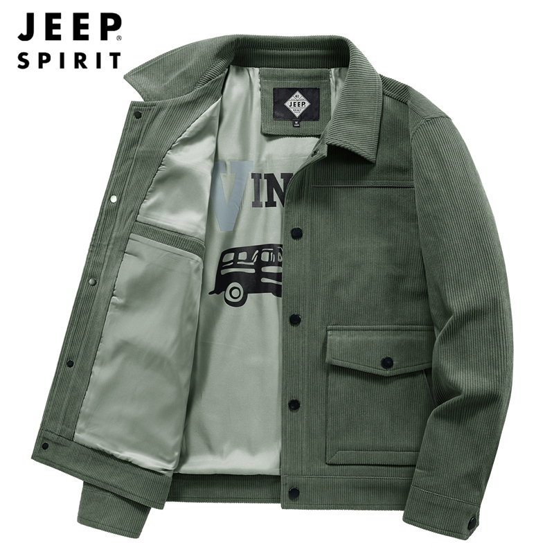 JEEP SPIRIT吉普男士夹克优质灯芯绒外套秋冬经典版型商务休闲中青年翻领外套