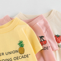 乐可爱夏季新款女童宝宝短袖t恤衫儿童服装1-3-5-7岁女宝宝纯棉衣服