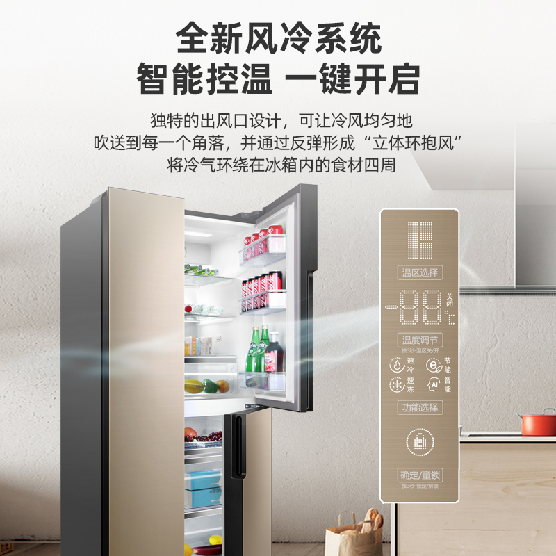 扎努西·伊莱克斯冰箱ZSE4082YGA 408升T型多门冰箱 风冷变频 电脑控温 二级能效