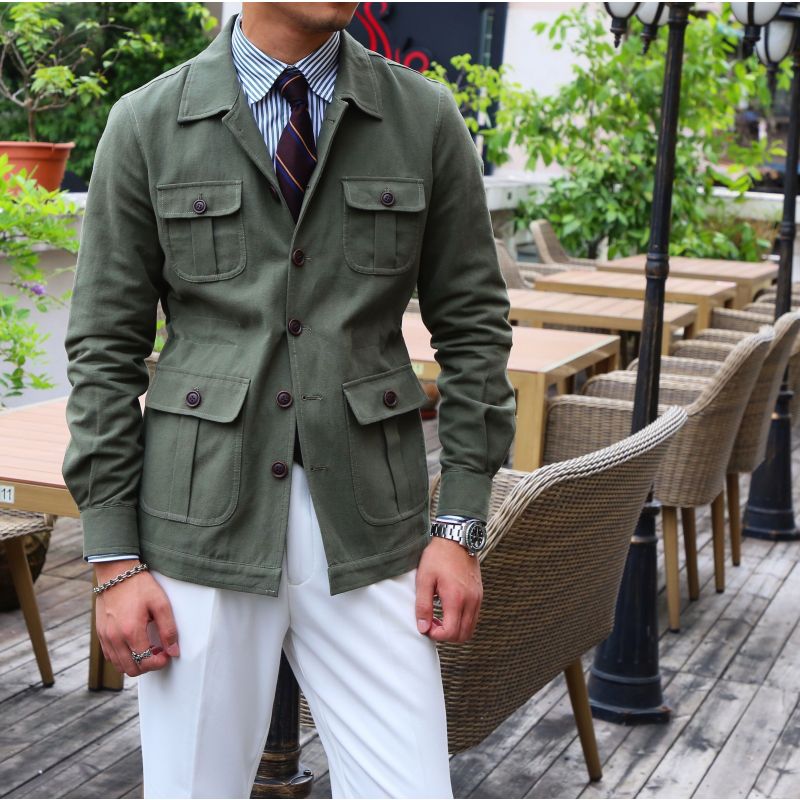 yuansu秋冬加棉英伦休闲棉麻猎装青年时尚韩版修身夹克外套潮男夹克