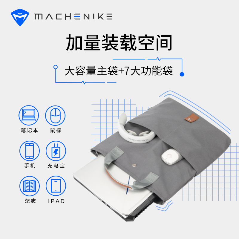 机械师MACHENIKE 手提电脑包单肩挎包适用联想苹果戴尔华硕华为笔记本15.6/17.3男女13.3小米(深灰色)