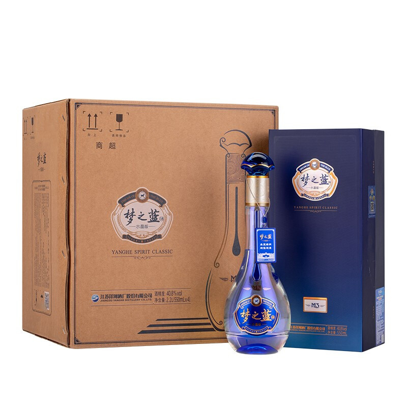 洋河 梦之蓝m3水晶版白酒40.8度550ml*4瓶