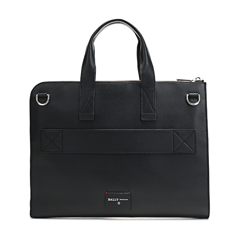 巴利bally男士皮质手提单肩斜挎包公文包henri10黑色红白条纹