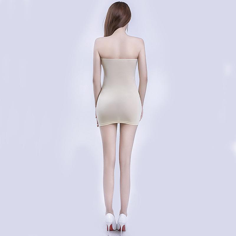 情趣内衣欲之诱惑高弹油亮紧身包臀透视裹胸欧美日韩跨境情趣内衣 杏色 均码