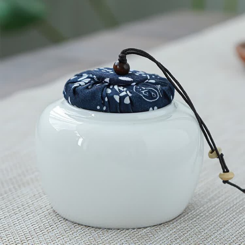 拓牌4头亮光羊脂玉瓷茶叶罐套装高清大图