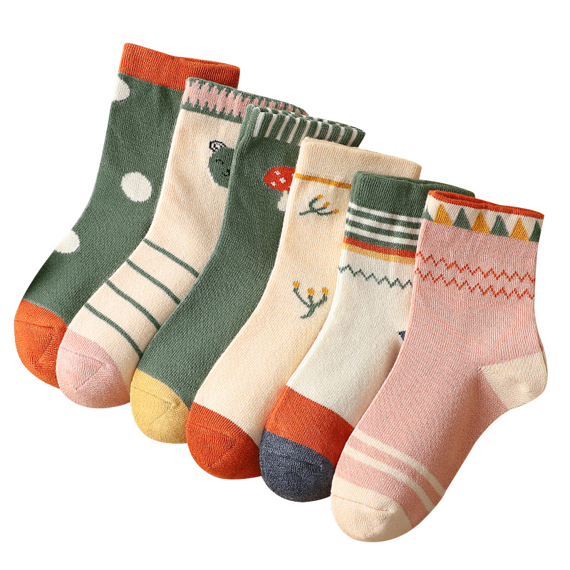 浪莎女童袜子秋冬纯棉儿童冬季加厚春秋女孩长筒中大童全棉中筒袜_61405高清大图