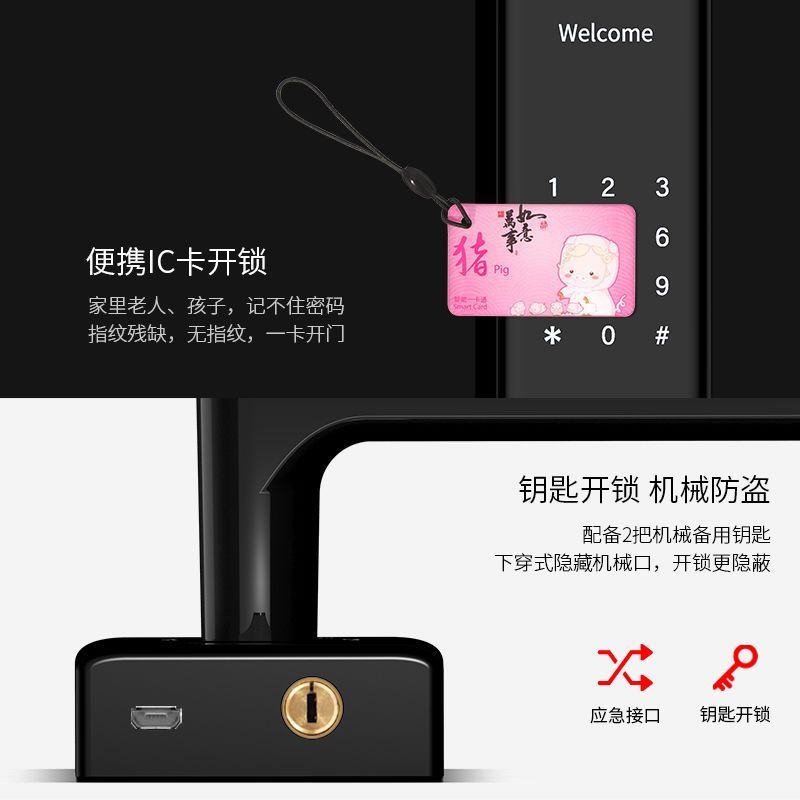 全国入户安装 全自动多功能新款指纹锁家用防盗门智能电动密码卡片远程 黑色