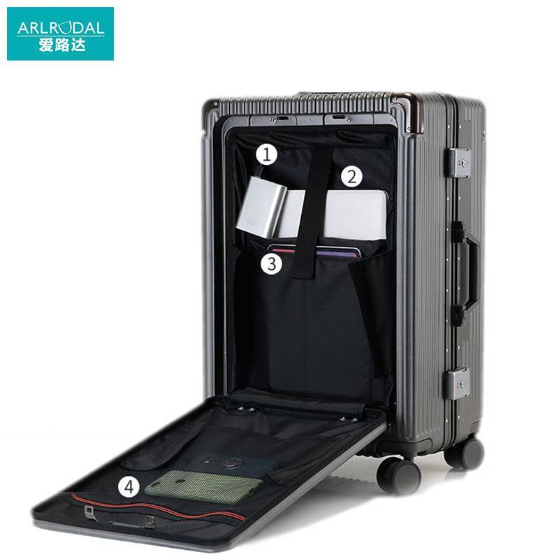 爱路达 前开口铝合金拉杆箱行李箱 折叠杯架+USB充电 AD30/个(20寸)图片