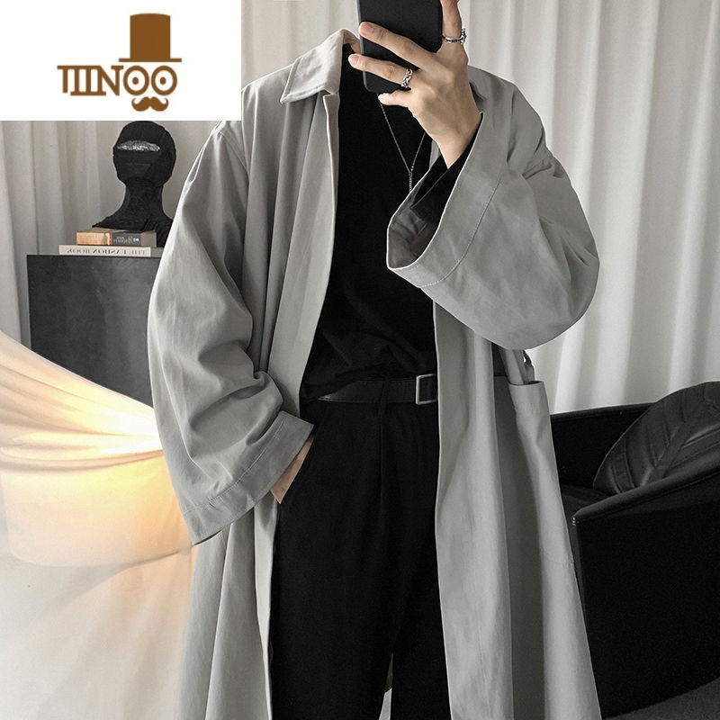 YANXU暗黑系套装新款宽松oversize风衣男中长款宽松潮流过膝外套高清大图
