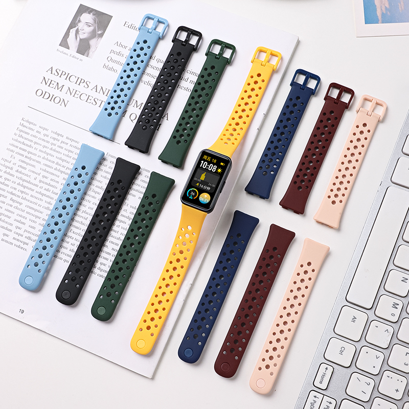 适用华为手环8/9/10表带nfc通用智能运动液态硅胶TPU透气防水表带高清大图