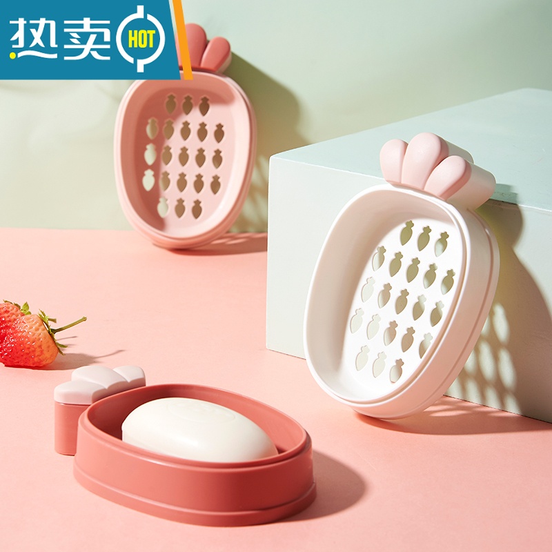 敬平创意肥皂盒个性带盖可爱大号香皂盒卫生间沥水收纳盒家用卡通皂托 (绿色+白色)2个装高清大图