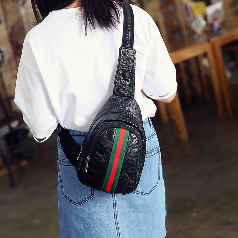 派尼美特胸包女斜跨休闲单肩包时尚潮流情侣包水洗皮女士胸前单肩包