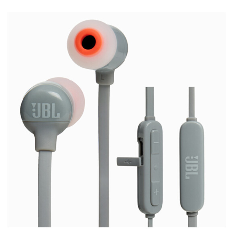JBL T110BT 运动蓝牙耳机无线跑步耳机 入耳塞式线控耳机低音 灰色