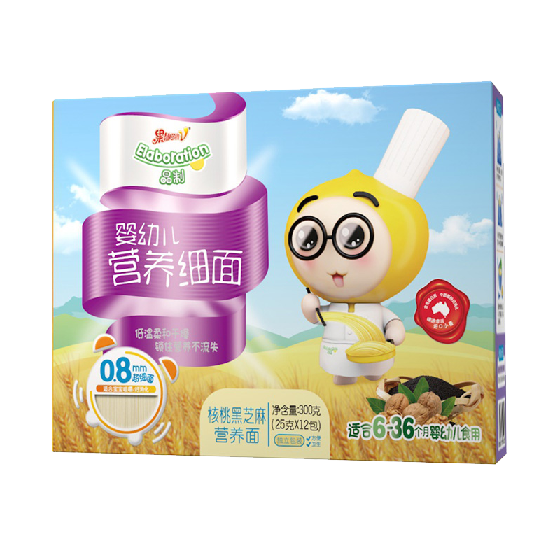 果仙多维V婴幼儿营养细宝宝小面条面6-36个月线面核桃黑芝麻300g(12包)