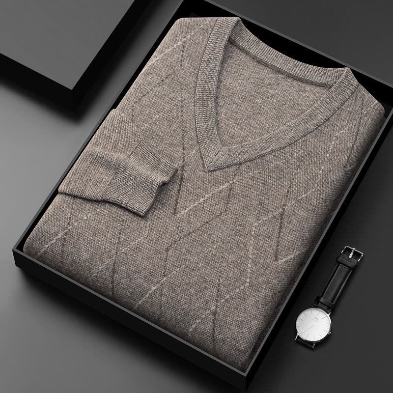 加厚V领羊绒衫男士100纯羊毛绒春秋V领纯色双股加厚款中年鸡心领毛衣V领羊毛衫男2024秋季新款商务纯色高端针织毛衣图片