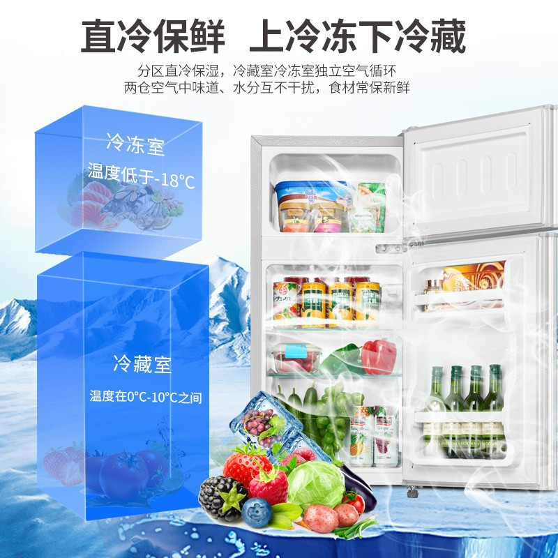 奥克斯(AUX)小冰箱家用迷小型宿舍出租房冷冻冷藏迷你单人二人双门双开门宿舍出租房冰箱节能省电 BCD-98P148L