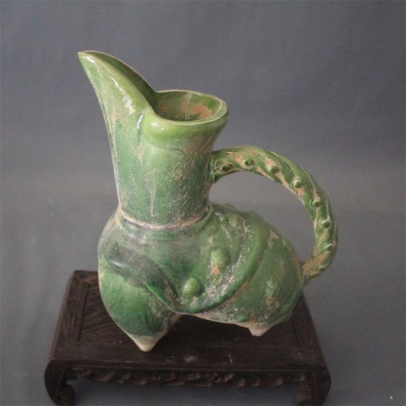 美帮汇景德镇仿古陶瓷唐三彩绿釉三足夜壶执壶酒杯家居装饰展柜古玩摆件高清大图