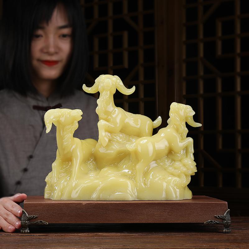美帮汇玉石三羊开泰羊摆件三阳开泰山羊中式客厅酒柜装饰工艺品摆设高清大图