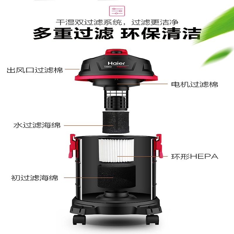 海尔大吸力家用吸尘器 HC-T2103R 15升大容量强力除螨干湿两用智能微电脑控制设计高清大图