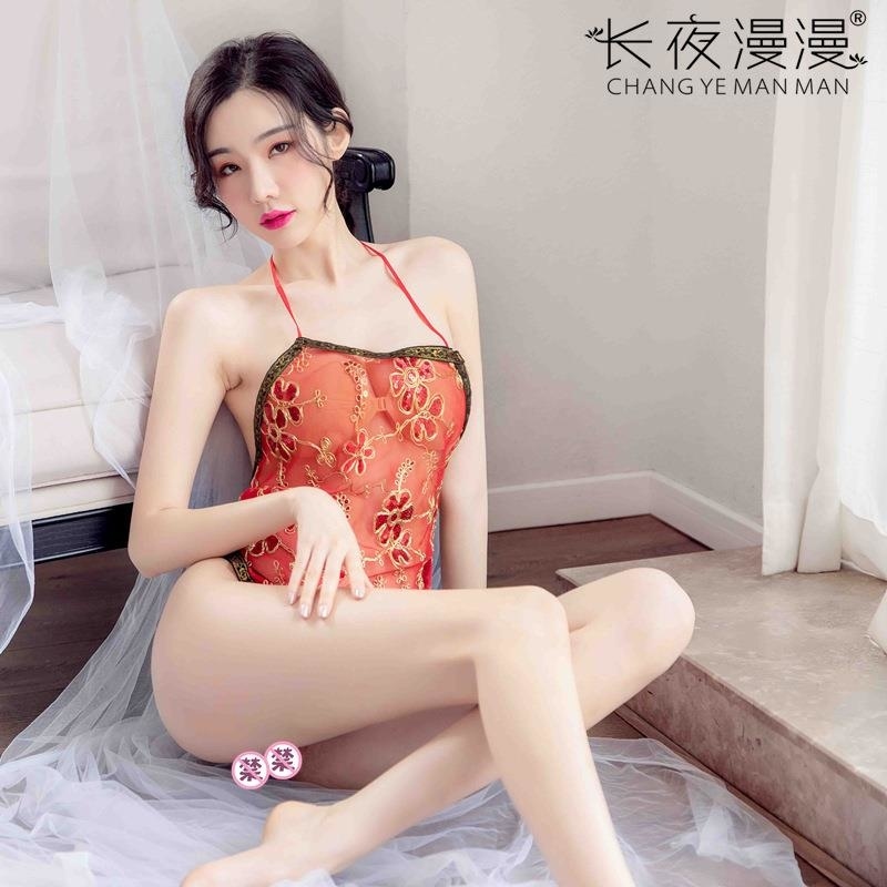 长夜漫漫唐装外套配肚兜 古典美女红色透视肚兜 情趣性感刺绣古装高清大图
