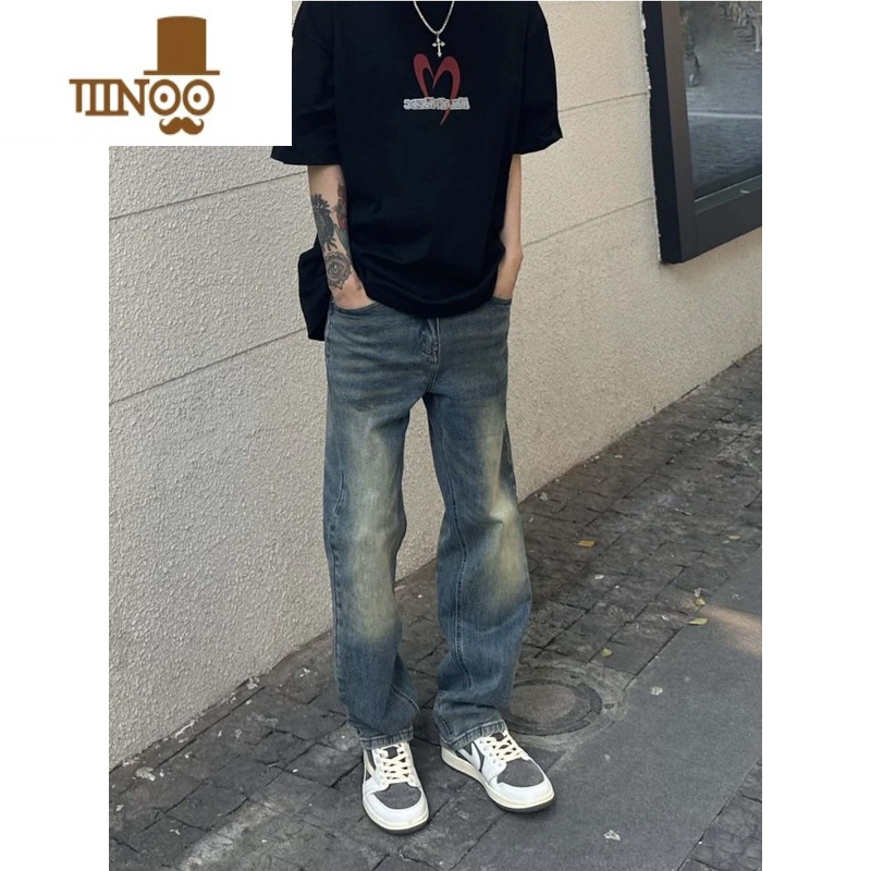 YANXU复古美式高街cleanfit穿搭男女款牛仔裤显瘦直筒宽松百搭休闲裤潮高清大图
