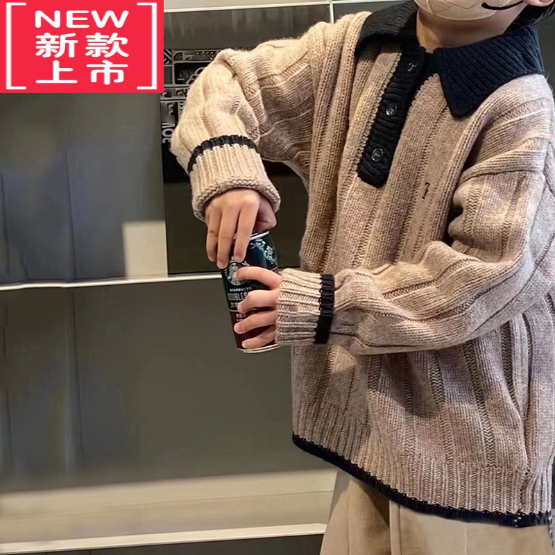 可莉允韩童装男童polo衫女童毛衣2022秋冬儿童翻领针织衫中大童上衣