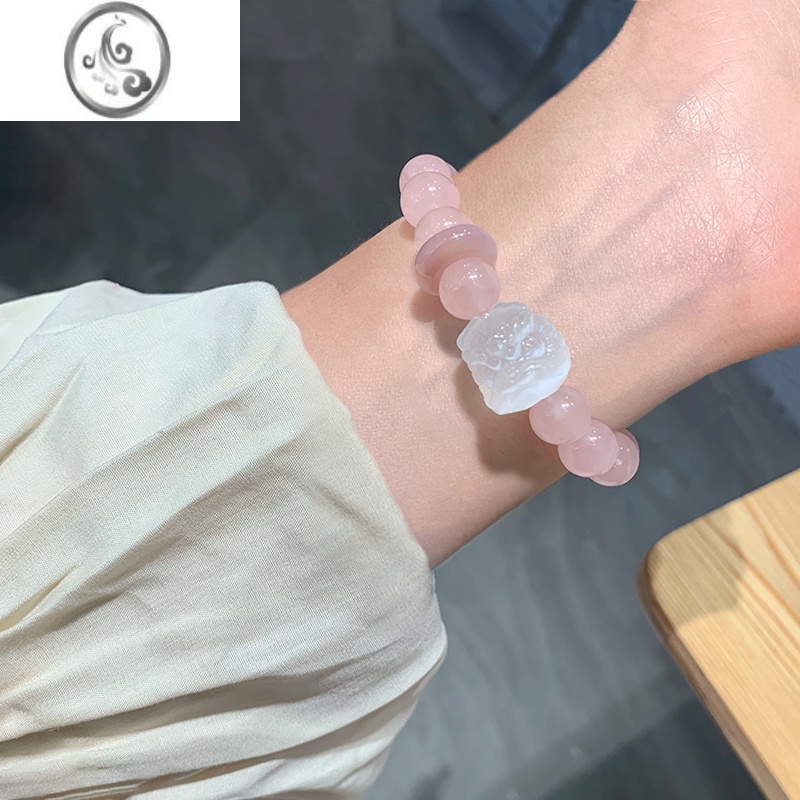 JiMi马达加斯加粉水晶手链醒狮绯红玛瑙少女心桃花轻奢小众精致款高清大图