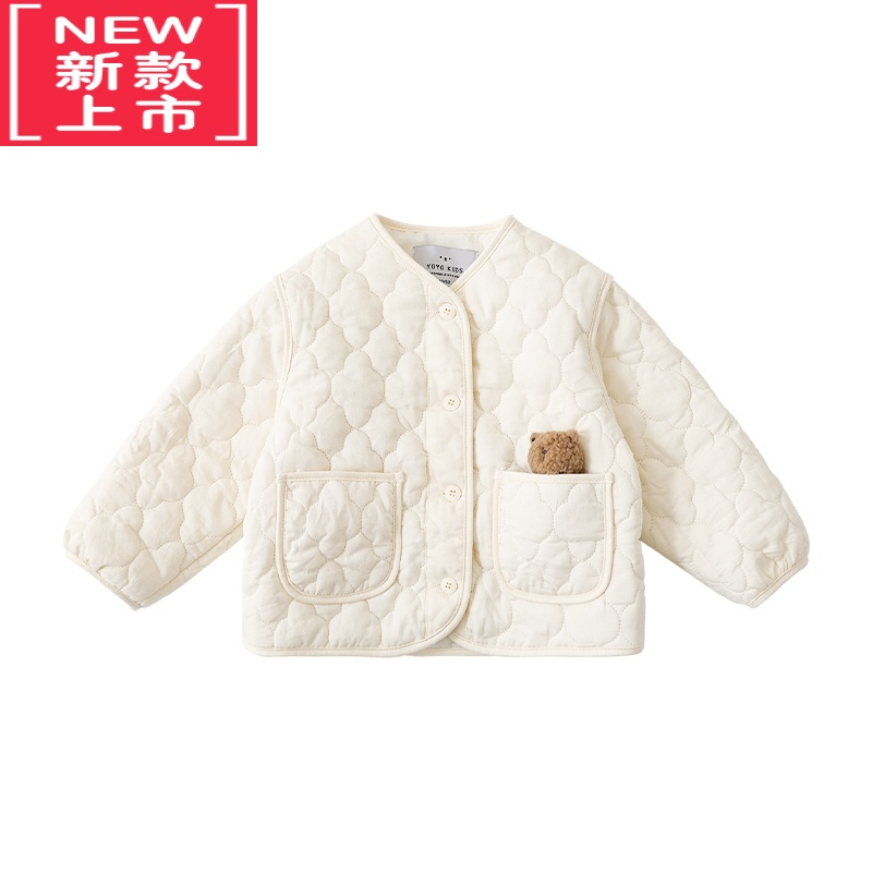 可莉允女童加厚棉衣可爱口袋小熊2022新款冬季宝宝保暖棉衣时尚百搭棉服